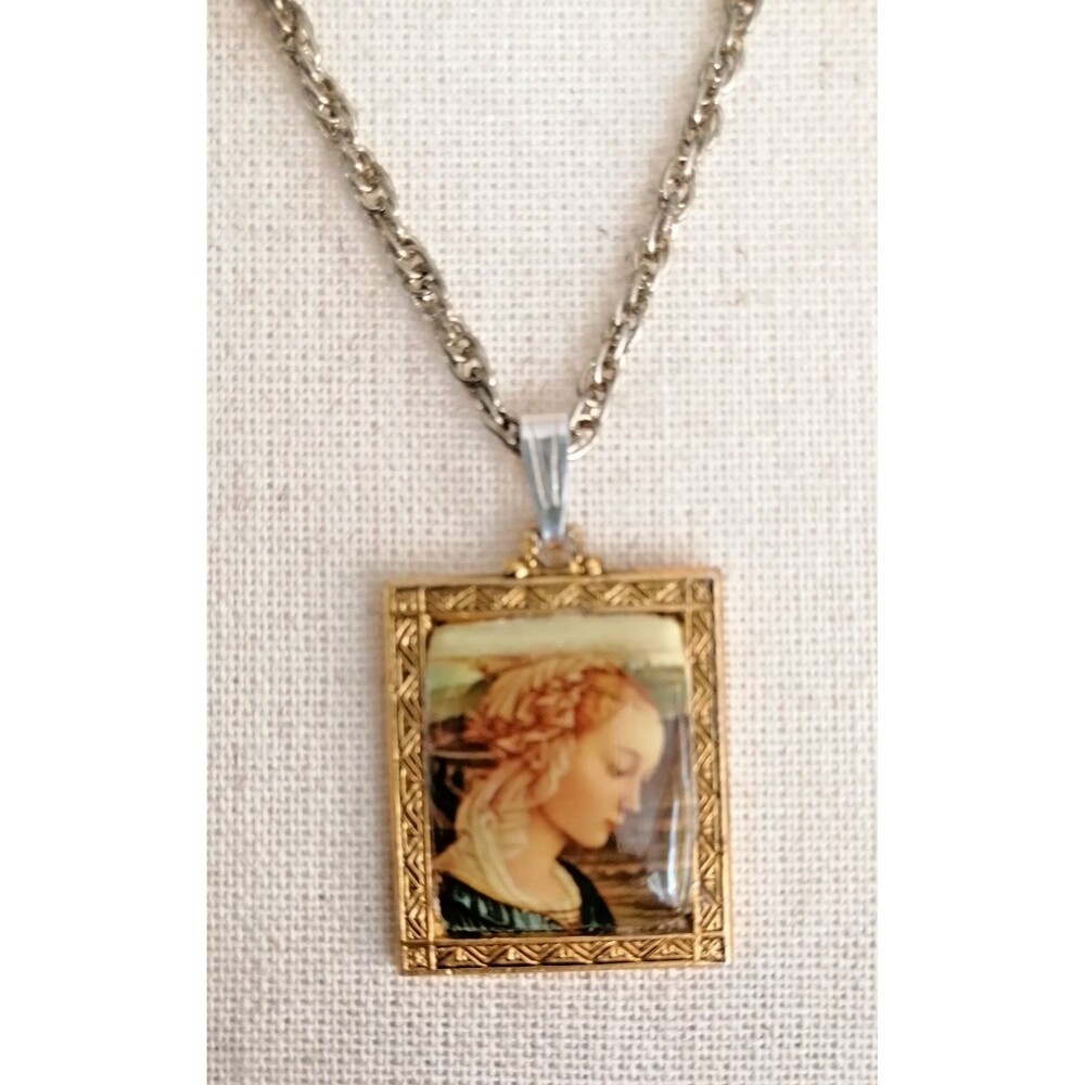 VTG F. Lippi Painting Madonna Pendant Necklace Made in Italy